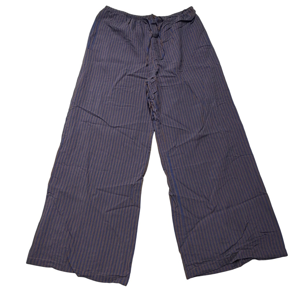 Zara Wide Leg Striped Pants Blue Brown Elastic Waist Drawstring Womens M - Picture 2 of 7